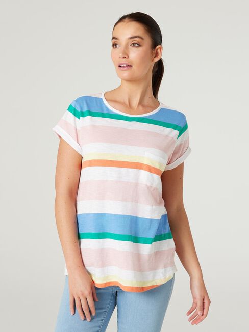 Essential Slub Pocket Tee, Orange Stripe, hi-res