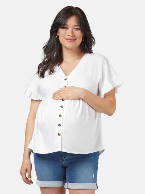 Connie Maternity Button Through Top, White, hi-res