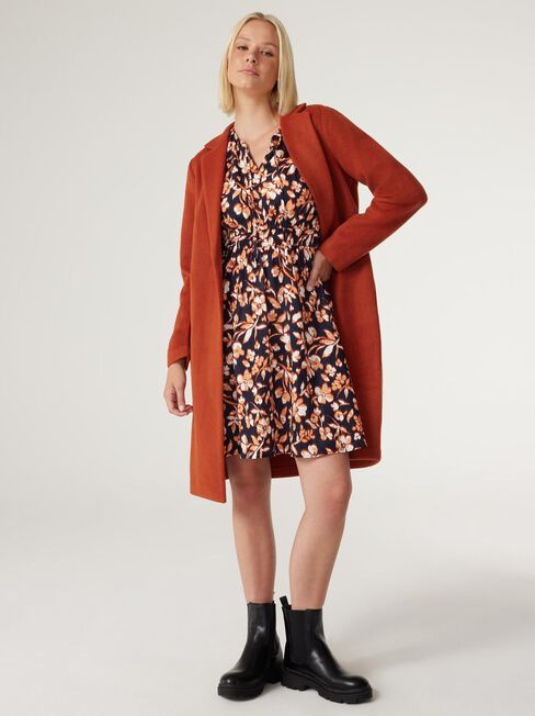 Etta V-Neck Dress, Blurred Rust Floral, hi-res