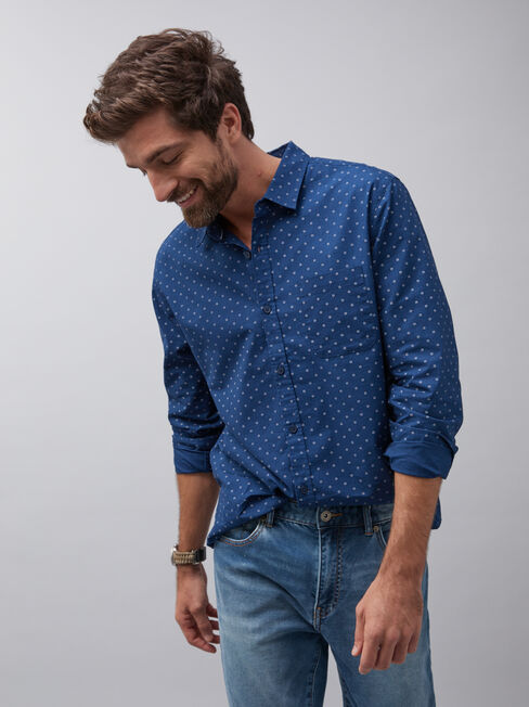 LS Lucas Print Shirt, Blue, hi-res