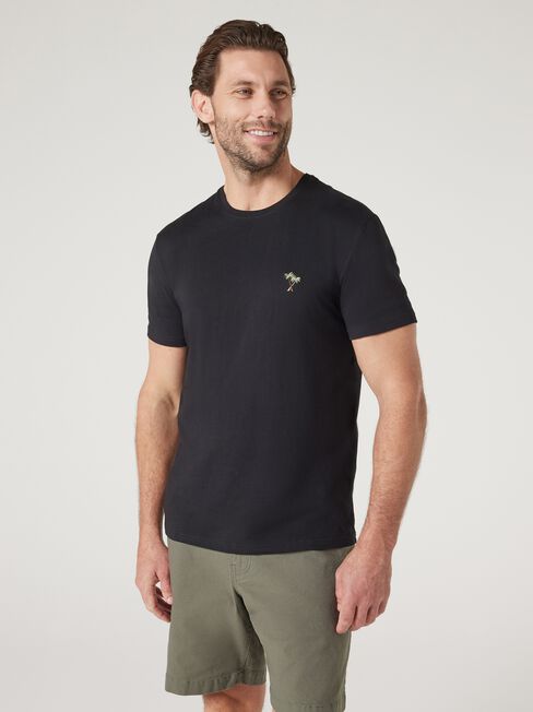 Short Sleeve Palm Embroidered Crew Tee, Black, hi-res