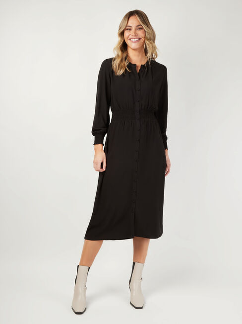 Sienna Shirred Waist Dress, Black, hi-res