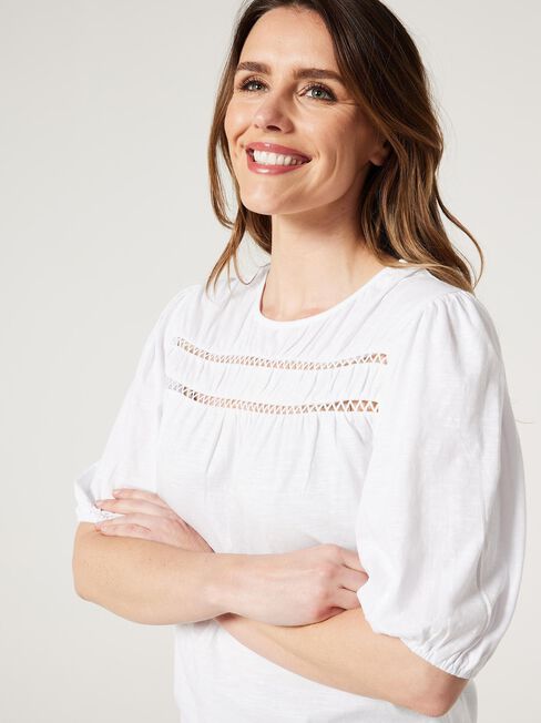 Demie Ladder Trim Top, White, hi-res