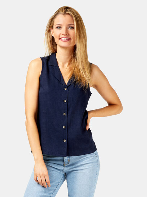 Jenny Button Thru Sleeveless Shirt, Blue, hi-res