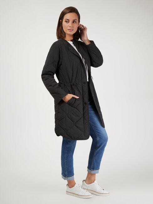 Hilda Qulited Longline Puffer, Black, hi-res