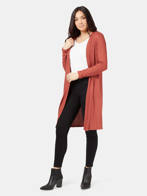 Lainie Rib Longline Cardigan, Red, hi-res