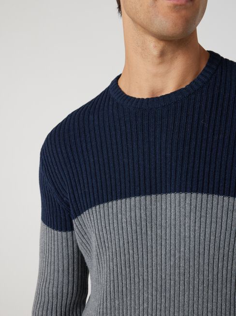 Klein Panel Stripe Crew Knit, Ink Marle Multi, hi-res