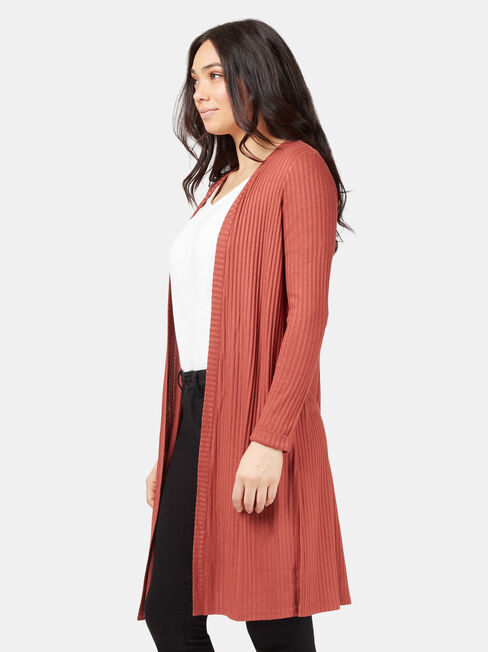 Lainie Rib Longline Cardigan, Red, hi-res