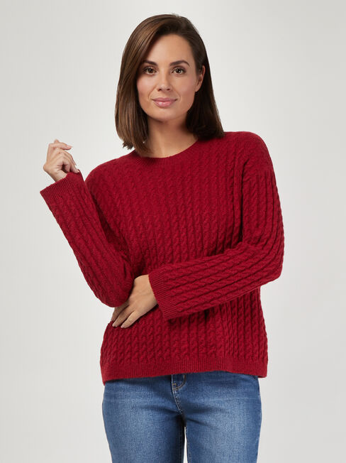 Milana Oversize Cable Knit, Red, hi-res