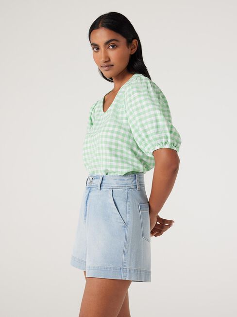 Maya V-Neck Top, Green Gingham, hi-res