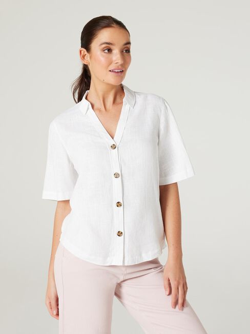 Callie Cropped Shirt, White, hi-res