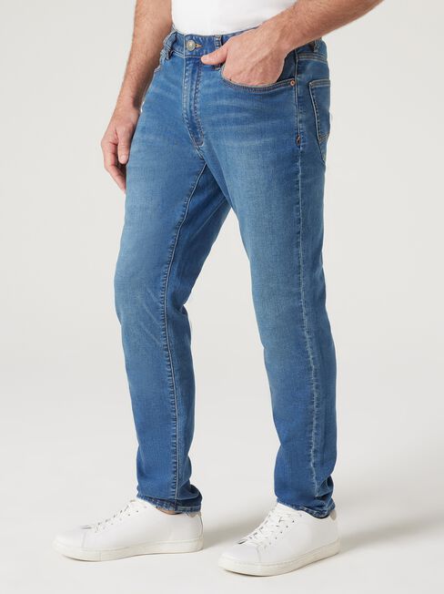 Knit Slim Tapered Jeans, Mid Indigo, hi-res