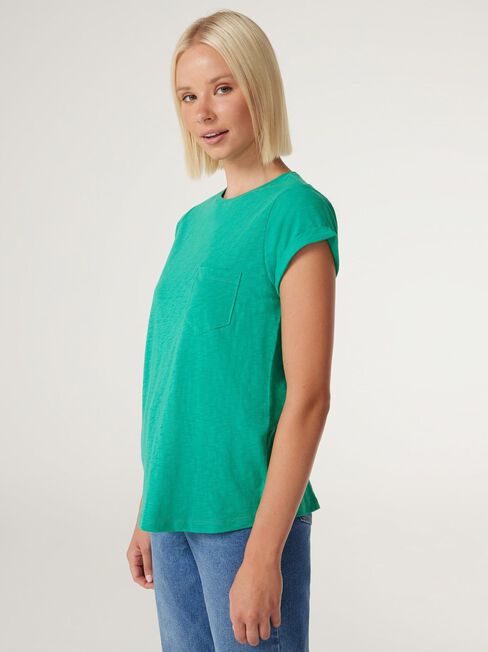 Essential Slub Pocket Tee, Emerald Green, hi-res