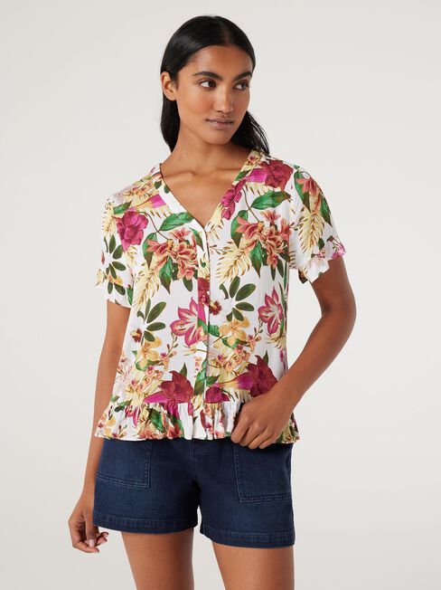 Angela Button Through Top, Tropical Punch, hi-res