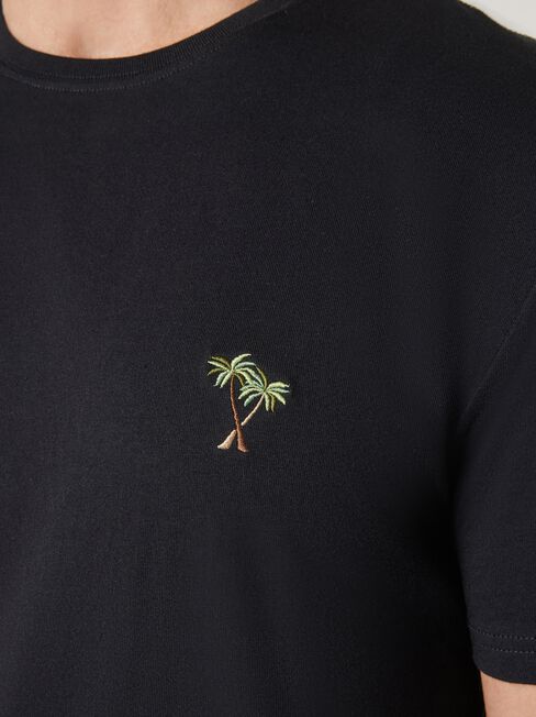 Short Sleeve Palm Embroidered Crew Tee, Black, hi-res