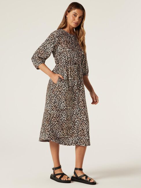 Sashka Printed Dress, Camel Leopard, hi-res