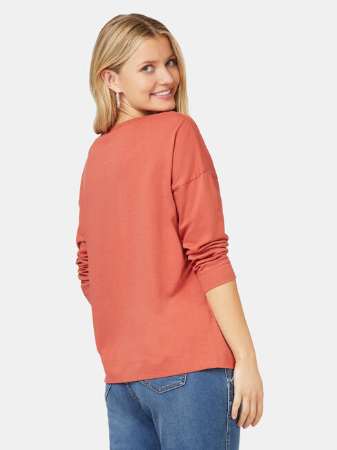 3/4 Sleeve Drop Shoulder Tee, Pink, hi-res