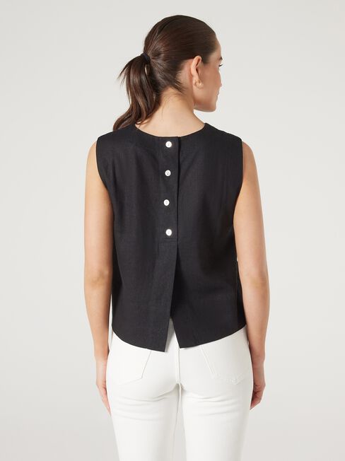 Maddy Linen Tank, Black, hi-res