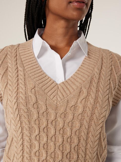 Isadora Cable Vest, Camel Marle, hi-res