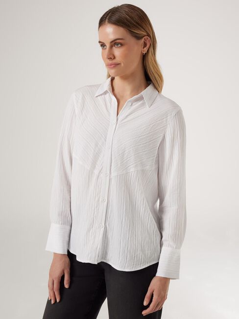 Savannah Self-Stripe Shirt, White, hi-res