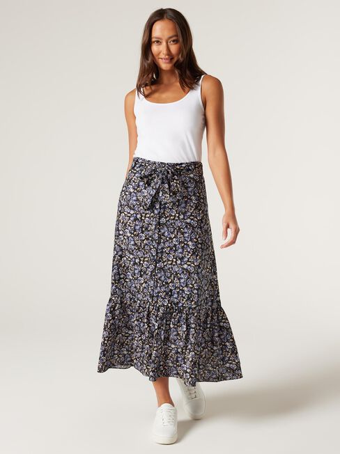 Juliette Button Front Skirt, Midnight Ditsy, hi-res