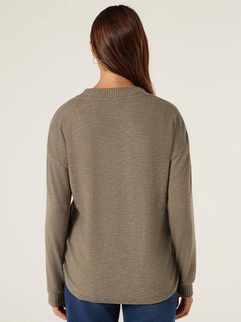 Viv Soft Touch V-Neck Pullover, Khaki Marle, hi-res