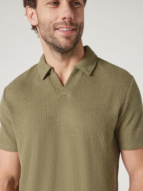 Short Sleeve Jasper Textured Polo, Khaki, hi-res