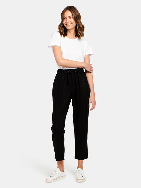 Linen Blend Pant, Black, hi-res