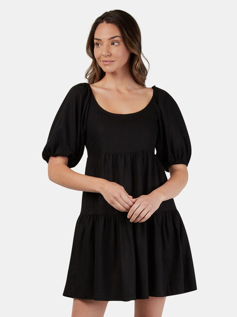 Rebecca Square Neck Dress, Black, hi-res