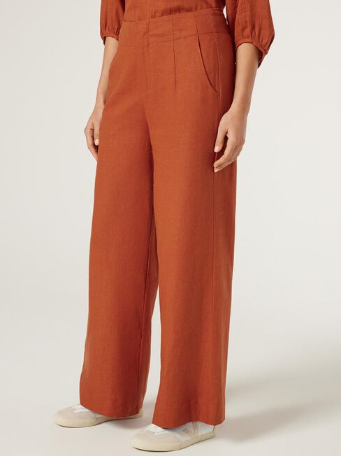Shelby Relaxed Linen Pant, Orange, hi-res