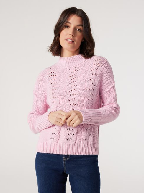 Sasha Cotton Pointelle Knit, Pink, hi-res