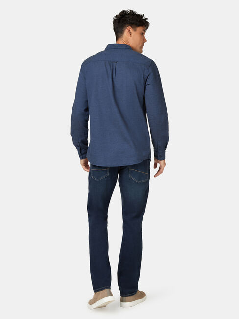 Byron Long Sleeve Brushed Shirt, Blue, hi-res