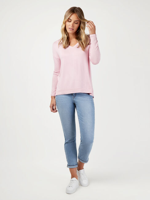 Vivienne V-neck Soft Touch Pullover, Pink, hi-res