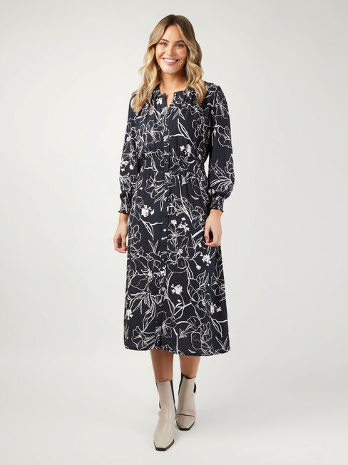 Sienna Shirred Waist Dress, Floral, hi-res