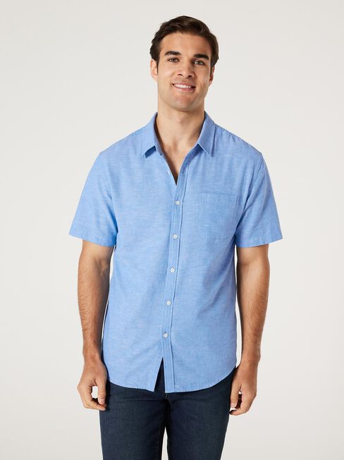 Wolf Textured Short Sleeve Shirt, Sapphire, hi-res