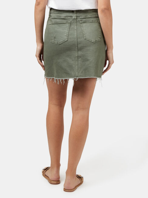 Simone Distressed Denim Skirt, Green, hi-res