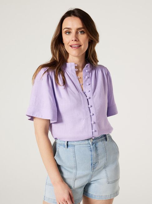 Alissa Flutter Sleeve Top, lavender, hi-res