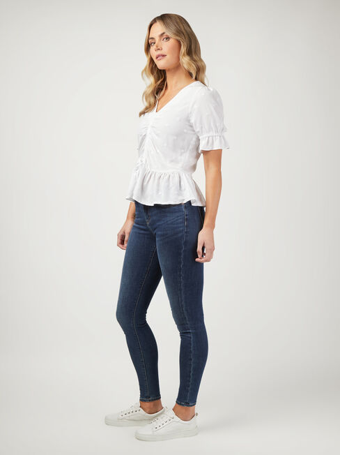 Chloe Embroidered Spot Top, White, hi-res