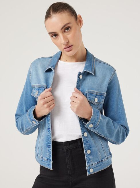 Classic Stretch Denim Jacket, Light Vintage, hi-res