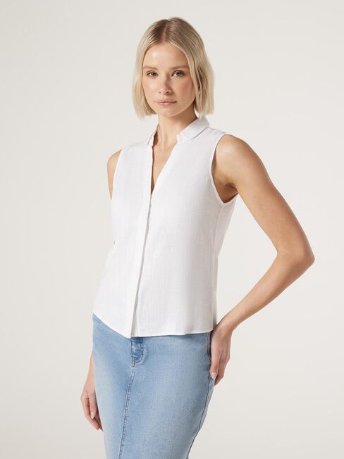 Jonti Sleeveless Shirt, White, hi-res