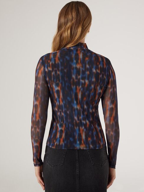 Kim Mesh Mock Neck Top, Print, hi-res