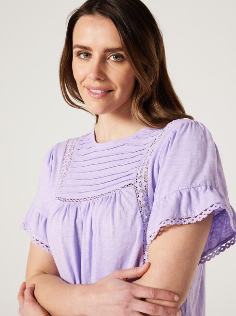 Laguna Lace Ruffle Top, lavender, hi-res