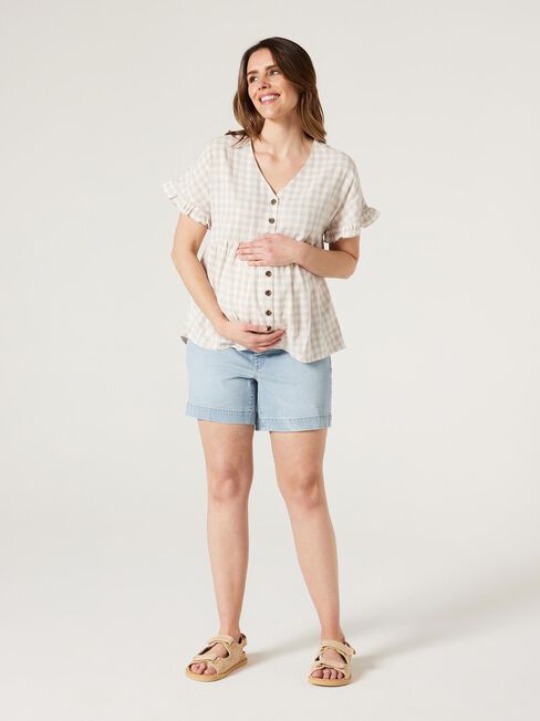 CONNIE  BUTTON THROUGH MATERNITY TOP, Oatmeal, hi-res