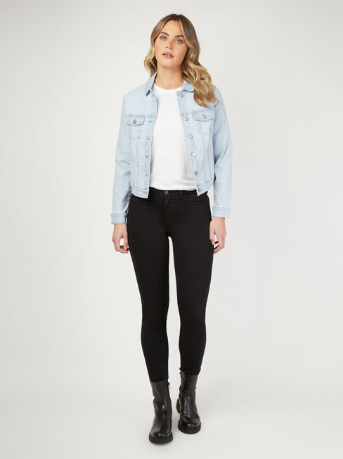 Classic Stretch Denim Jacket, Light Blue, hi-res