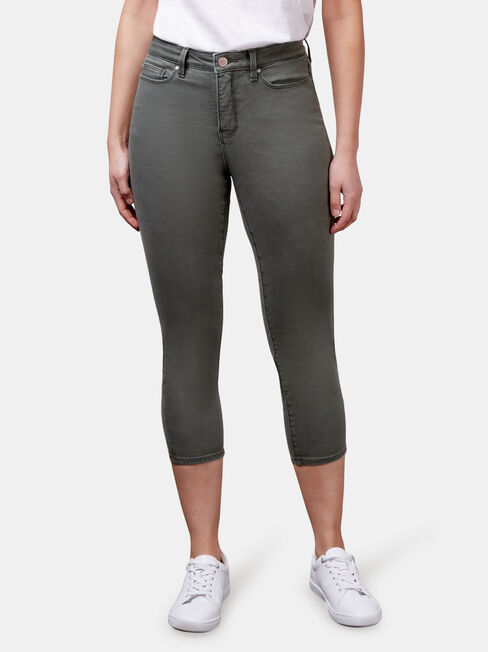 Kara Mid Waist Skinny Capri Khaki, Coloured, hi-res