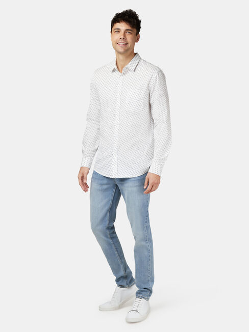 Windsor Long Sleeve Print Shirt, White, hi-res