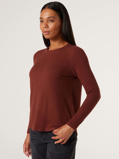 Sia Soft Touch Curved Hem Pullover, Brick, hi-res