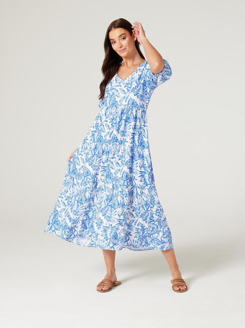 Sonny V-Neck Dress, Blue Botanical, hi-res