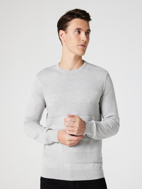 Ralph Stripe Crew Knit, Silver Grey Marle, hi-res