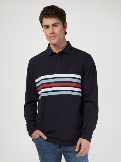 LS Adair Panel Stripe Rugby Polo, Blue, hi-res
